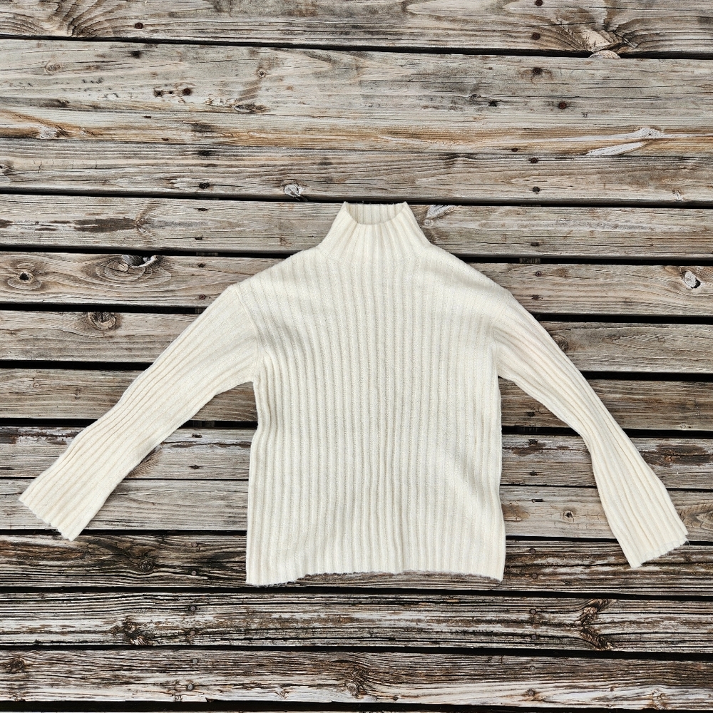 Generation K White Cream Turtleneck Sweater Neutral Basic Small Ribbed Soft